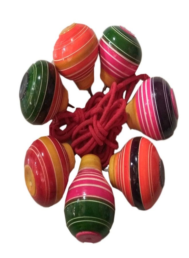 Pmk E Store Wooden Spinning Indian Traditional Tops Lattoo with String (Pack of 10)